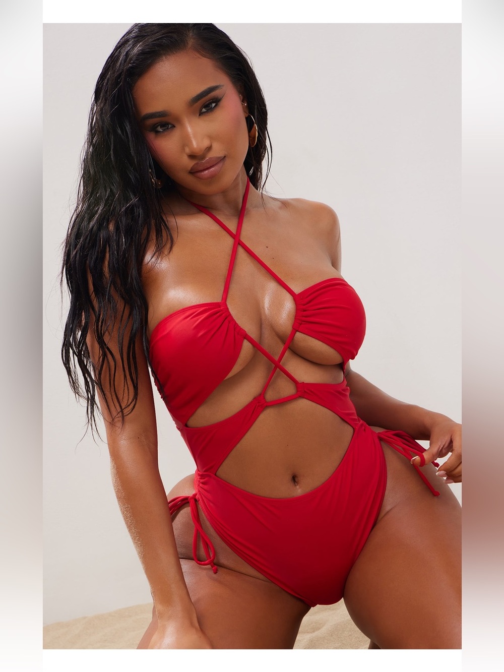 Fashion Nova Red Strappy Cutout One-Piece